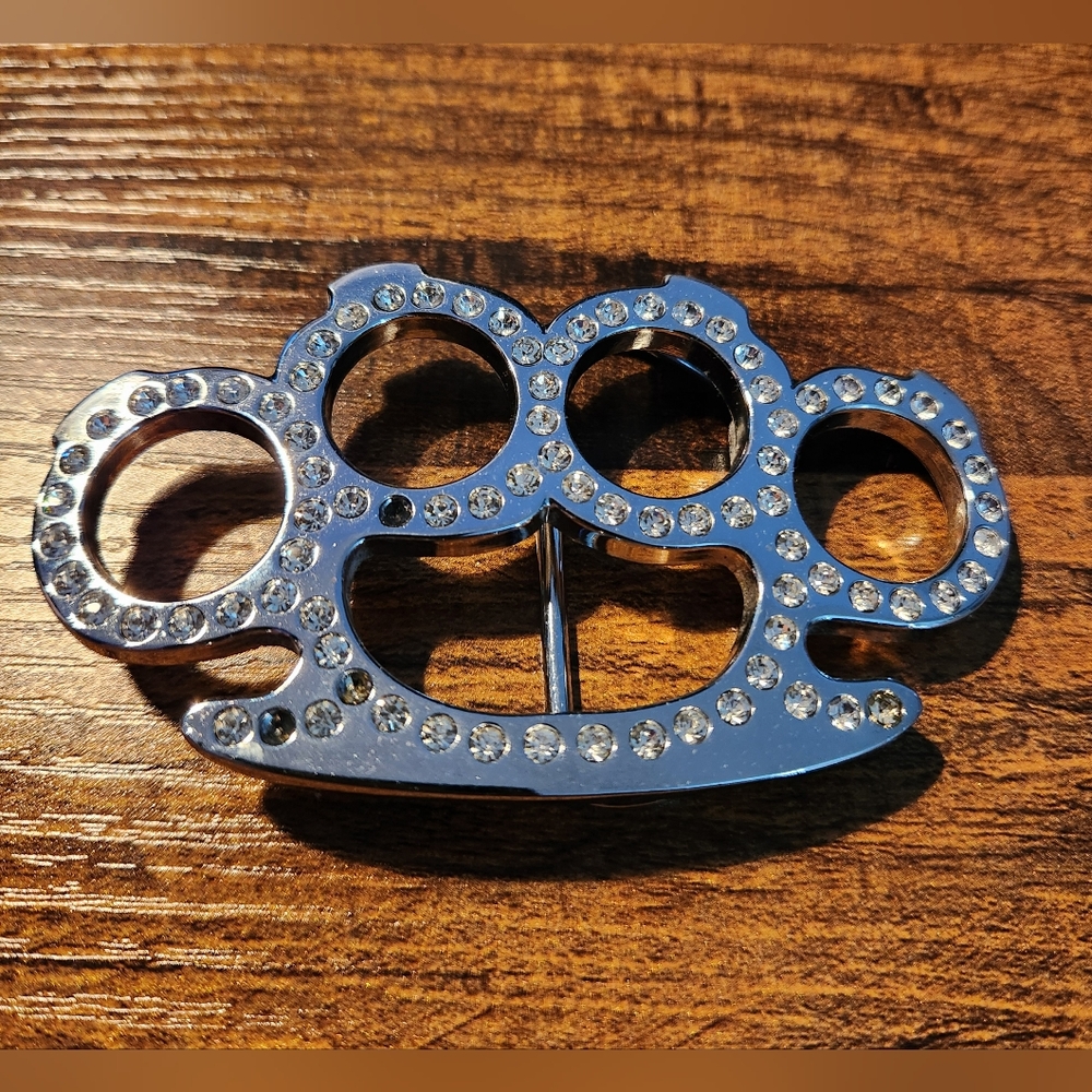 Brass Knuckle chrome with diamonds belt buckle